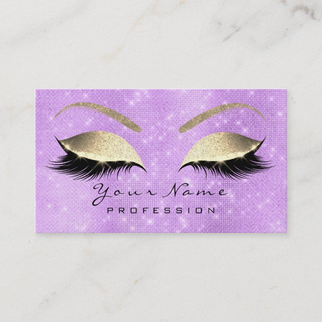 Makeup Eyebrow Eyes Lashes Glitzer Lavanda Gold Visitenkarte (Vorderseite)