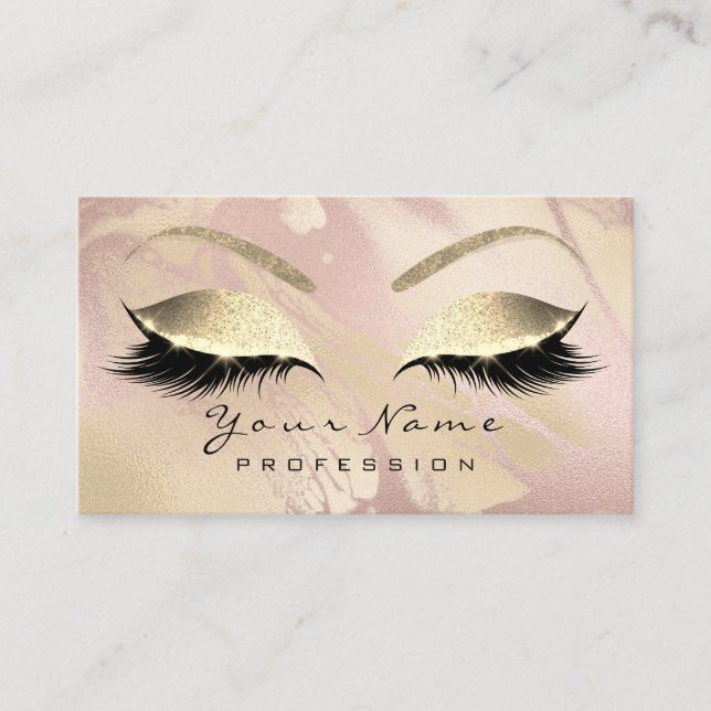 Makeup Eyebrow Eyes Lashes Glitzer Rose Marmor Visitenkarte (Vorderseite)
