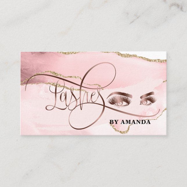 Makeup Eyebrow Eyes Lashes Rose Gold Agate Visitenkarte (Vorderseite)