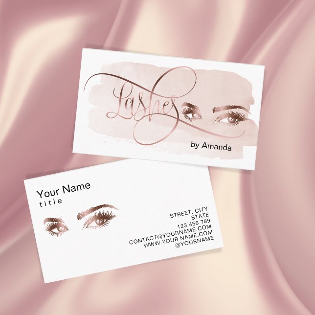 Makeup Eyebrow Eyes Lashes Rose Gold Business Card Telefonnummerkarte (Von Creator hochgeladen)