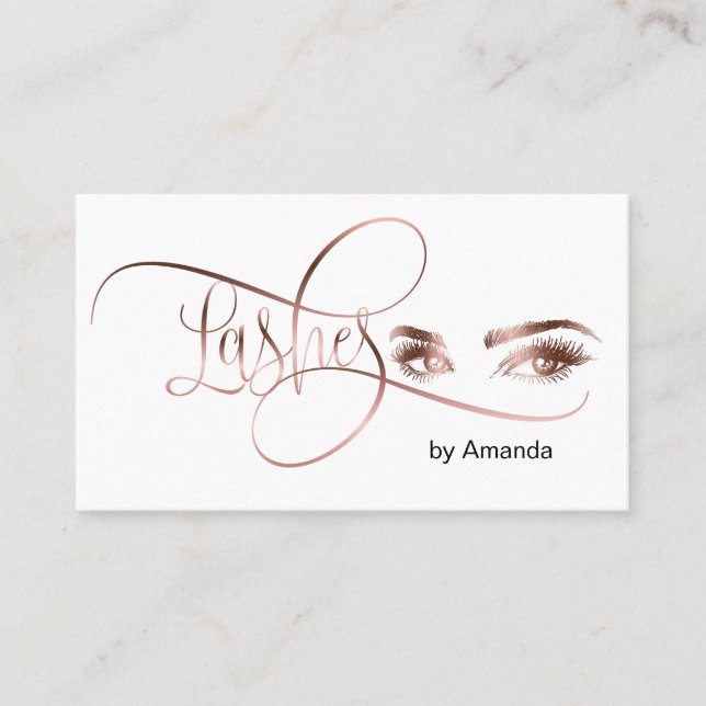 Makeup Eyebrow Eyes Lashes Rose Gold Business Card Telefonnummerkarte (Vorderseite)