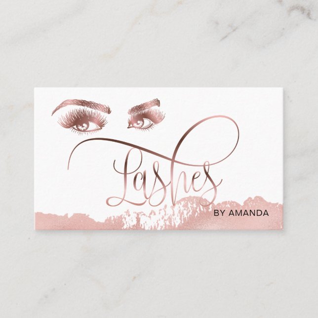 Makeup Eyebrow Eyes Lashes Rose Gold Business Card Visitenkarte (Vorderseite)