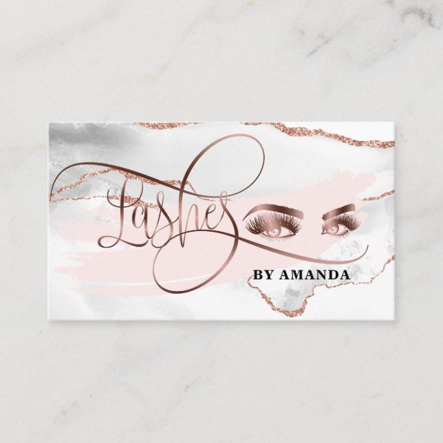 Makeup Eyebrow Eyes Lashes Rose Gold Marmor Visitenkarte (Vorderseite)