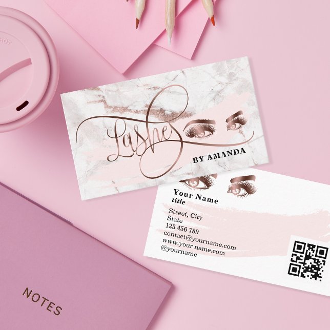 Makeup Eyebrow Eyes Lashes Rose Gold QR Code Visitenkarte (Von Creator hochgeladen)