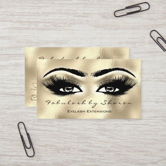 Makeup Eyebrow Lash Extension Glitzer Golden Eyes Visitenkarte (Vorderseite/Rückseite Beispiel)