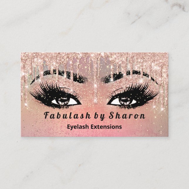Makeup Eyebrow Lash Glitzer Tropfen Rose Gold Visitenkarte (Vorderseite)