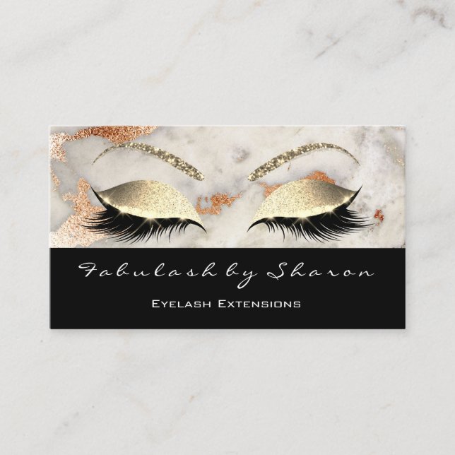 Makeup Eyebrow Lashes Glitzer Coral Gold Marmor Visitenkarte (Vorderseite)