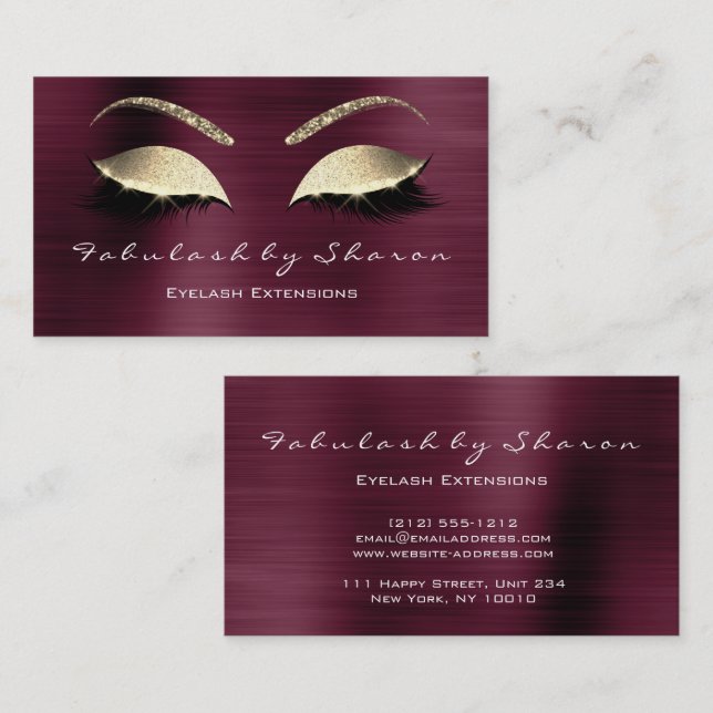 Makeup Eyebrow Lashes Glitzer Crystal Burgundy Lux Visitenkarte (Vorne/Hinten)