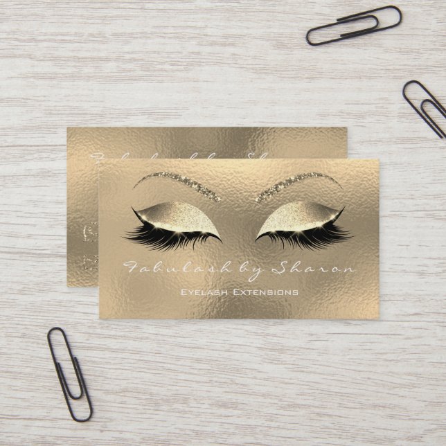 Makeup Eyebrow Lashes Glitzer Diamond Gold White Visitenkarte (Vorderseite/Rückseite Beispiel)