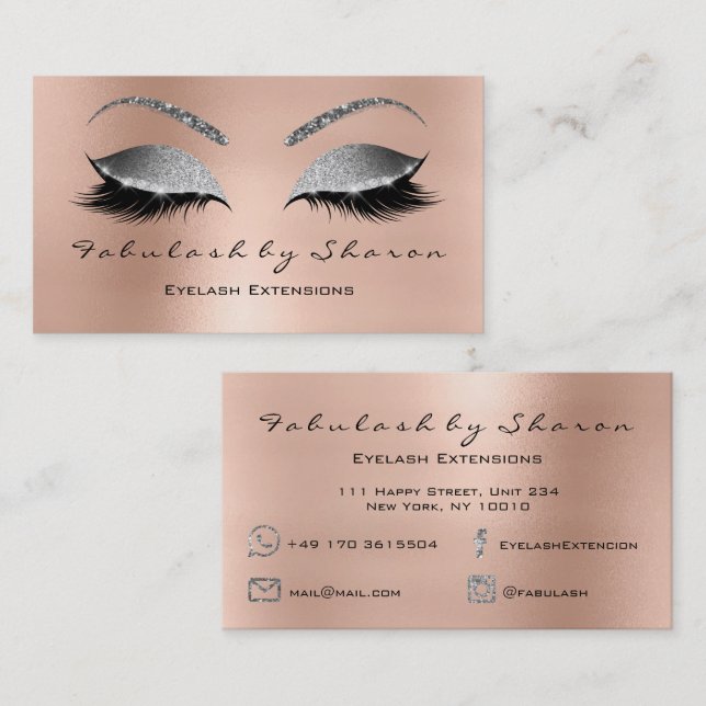 Makeup Eyebrow Lashes Glitzer Diamond Pink Silber Visitenkarte (Vorne/Hinten)
