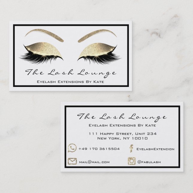 Makeup Eyebrow Lashes Glitzer Gold Schwarz2 Visitenkarte (Vorne/Hinten)