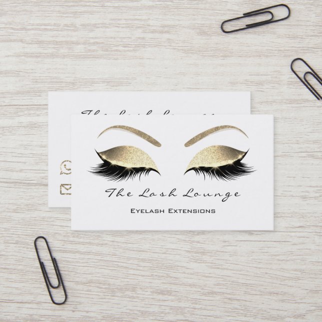 Makeup Eyebrow Lashes Glitzer Gold Schwarz Visitenkarte (Vorderseite/Rückseite Beispiel)