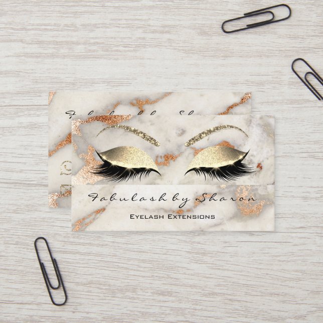 Makeup Eyebrow Lashes Glitzer Kupfer Gold Marmor Visitenkarte (Vorderseite/Rückseite Beispiel)