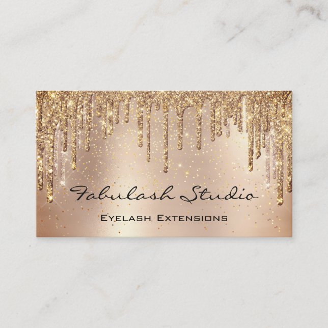 Makeup Eyebrow Lashes Glitzer Rose Gold Tropfen Visitenkarte (Vorderseite)