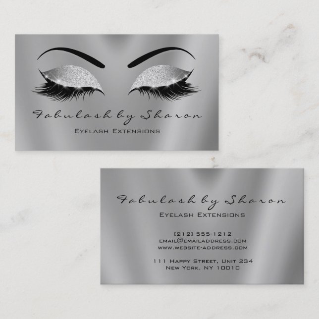 Makeup Eyebrow Lashes Glitzer Schwarz Grau Silber Visitenkarte (Vorne/Hinten)