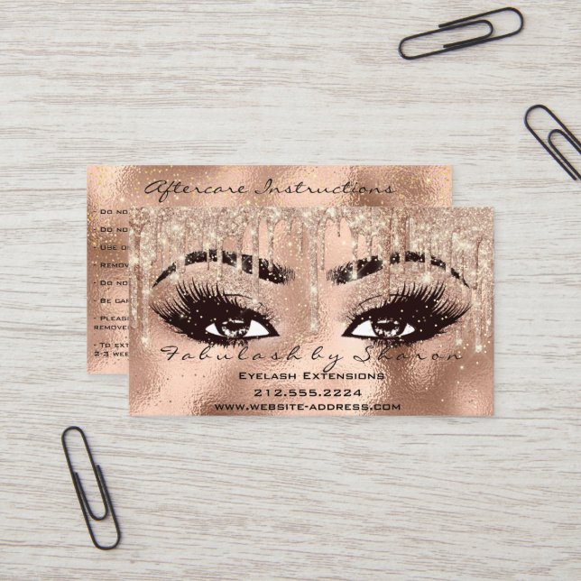 Makeup Eyebrow Lashes Glitzer Tropfen Aftercare Visitenkarte (Vorderseite/Rückseite Beispiel)
