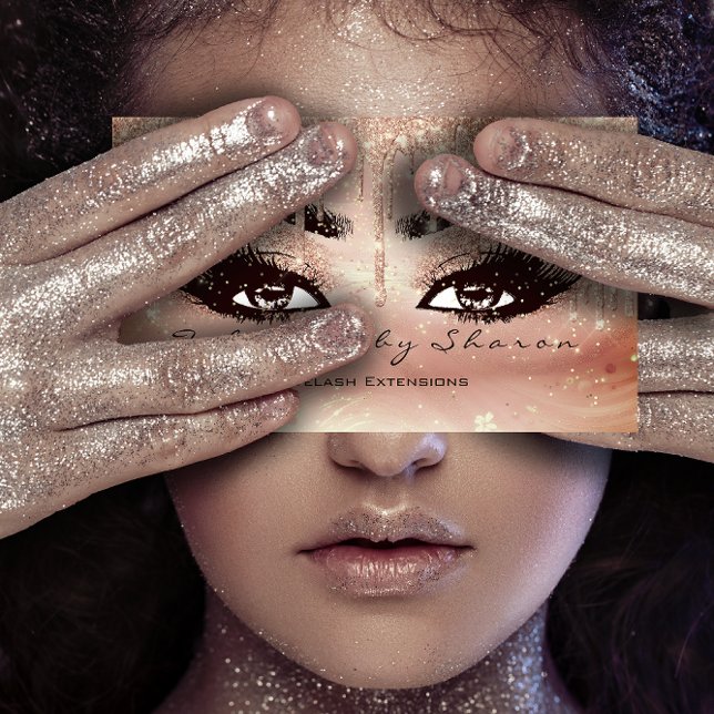 Makeup Eyebrow Lashes Glitzer Tropfen Rose Studio Visitenkarte (Makeup Eyebrow Lashes Glitter Drip Rose Studio Business Card)