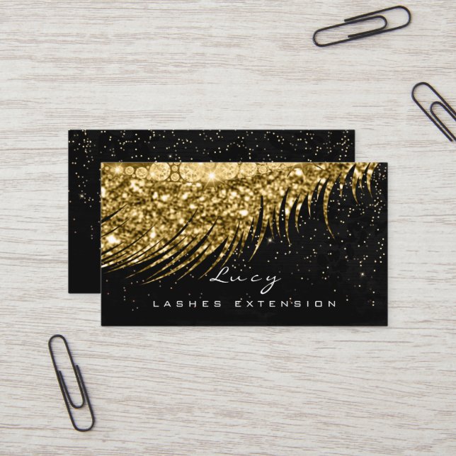 Makeup Eyebrow Name Lash Glitzer Black Gold Confet Visitenkarte (Vorderseite/Rückseite Beispiel)