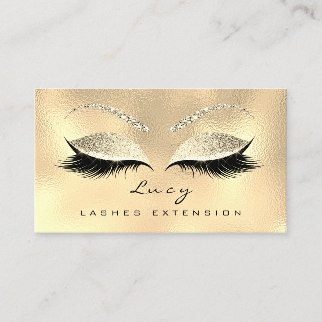 Makeup Eyebrow Name Lash Glitzer Champaigne Gold Terminkarte (Vorderseite)