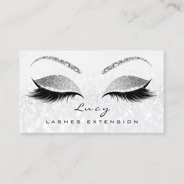 Makeup Eyebrow Name Lash Glitzer Grau Silber Grau Visitenkarte (Vorderseite)