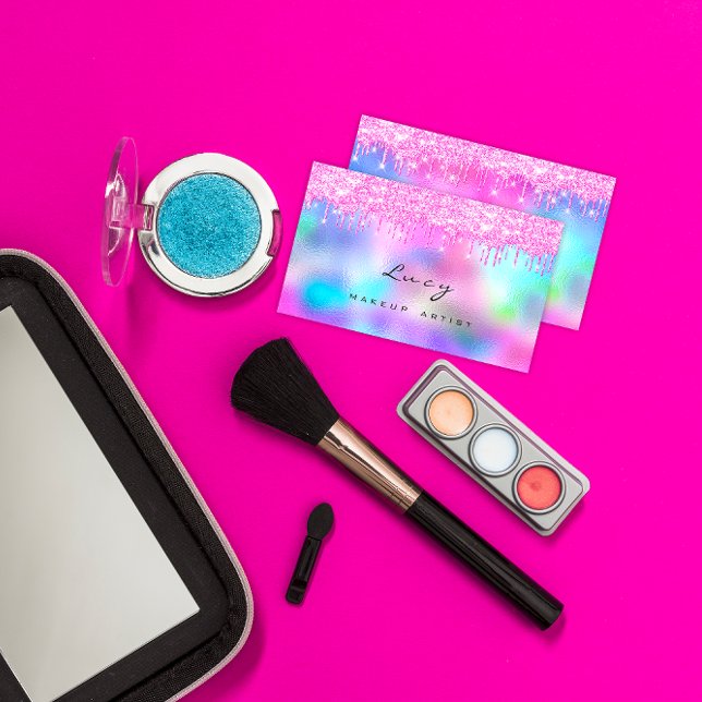 Makeup Eyebrow Name Lashes Fuchsia Pink Tropfen Visitenkarte (Makeup Eyebrow Name Lashes Fuchsia Pink Drips Business Card)