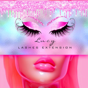 Makeup Eyebrow Name Lashes Glitzer Pink Tropfen Visitenkarte