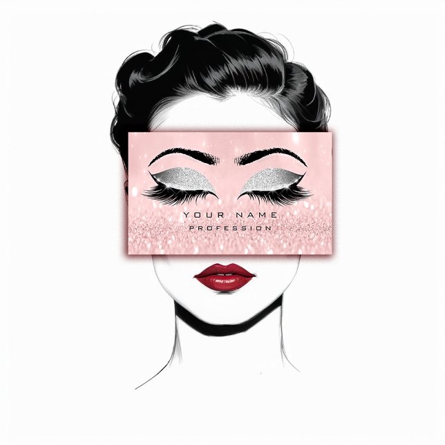 Makeup Eyebrows Lashes Extension Pink Glitzer Visitenkarte (Makeup Eyebrows Lashes Extension Pink Glitter Business Card)
