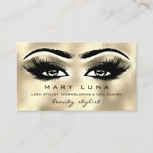 Makeup Eyebrows Lashes Glitzer Gold Metallic Augen Visitenkarte (Vorderseite)