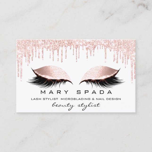 Makeup Eyebrows Lashes Pink White Spark Nails Visitenkarte (Vorderseite)