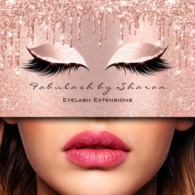 Makeup Eyelash Friseur Glitzer Tropfen Rose Visitenkarte (Makeup Eyelash Hairdresser Glitter Drips Rose Business Card)