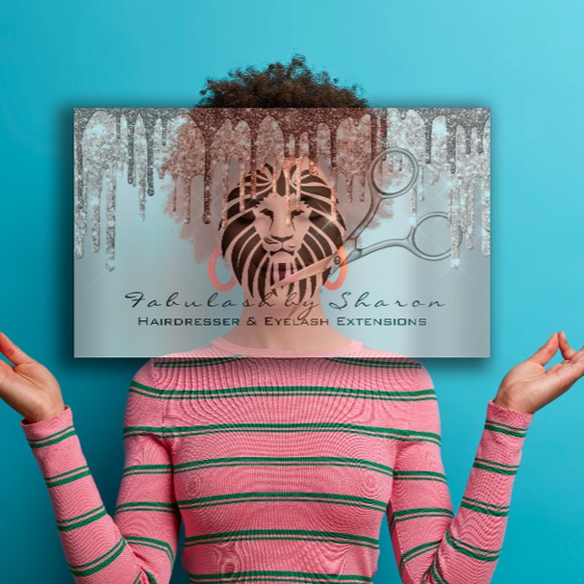 Makeup Eyelash Friseur Schere Rose Tropfen Lion Visitenkarte (Makeup Eyelash Hairdresser Scissors Rose Drip Lion Business Card)