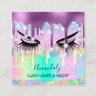 Makeup Eyelash Microblade Tropfen Logo Lila Spark Quadratische Visitenkarte