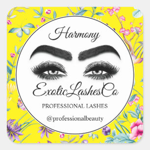 Makeup Eyelash Packung Reiniger Blumengelb Quadratischer Aufkleber