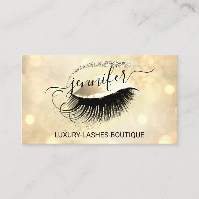 Makeup Eyelash QR Code Logo Glitzer Eye Gold Visitenkarte (Vorderseite)