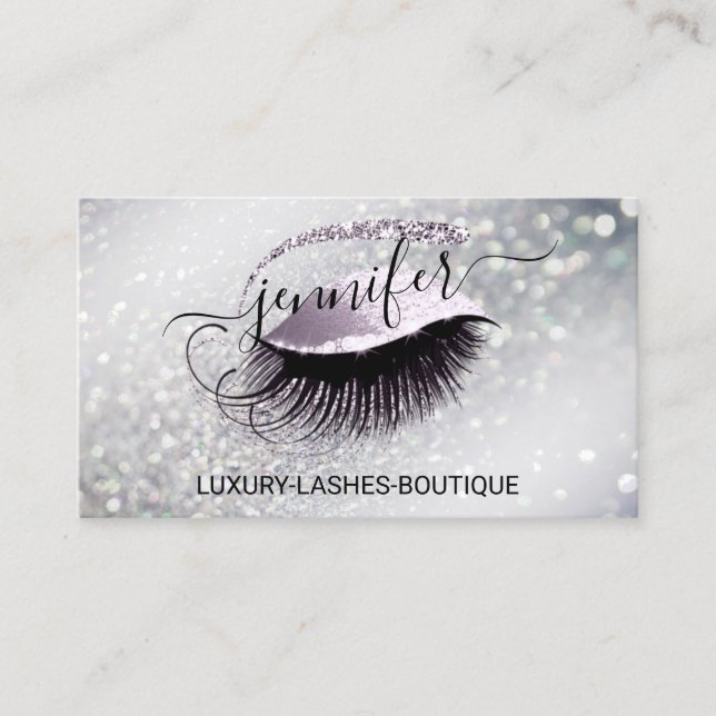 Makeup Eyelash QR Code Logo Glitzer Smoky Silber Visitenkarte (Vorderseite)