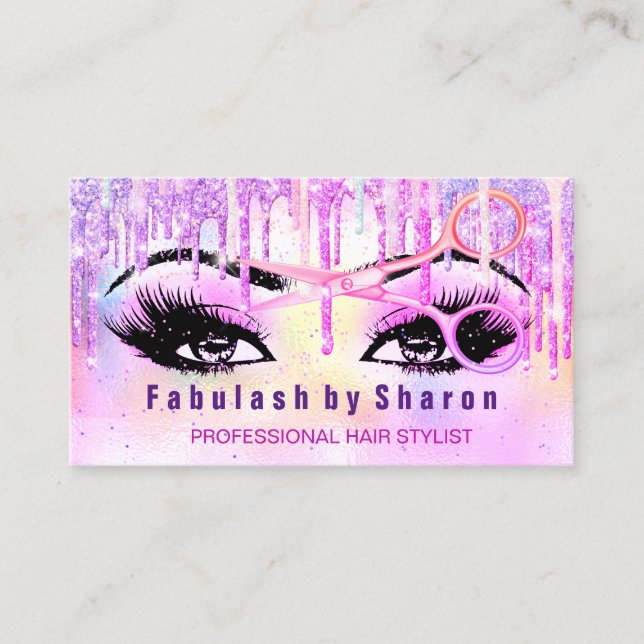 Makeup Friseur Holograph Unicorn Tropfen Rosa Visitenkarte (Vorderseite)