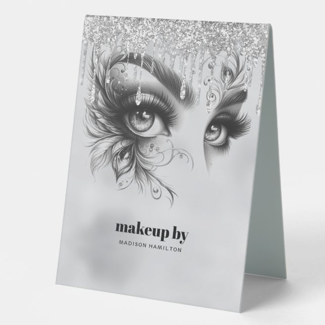Makeup Glam Drilling Silber Glitzer Tischaufsteller (Vorderseite)