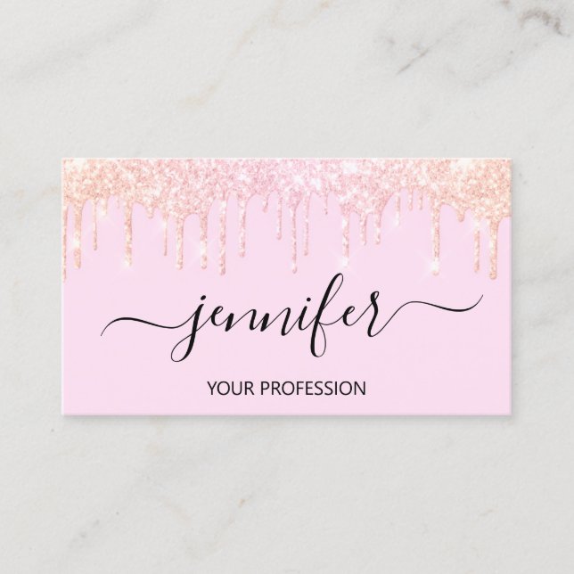 Makeup Glitzer Lash Hair Nail Pink Tropfen Rose Visitenkarte (Vorderseite)