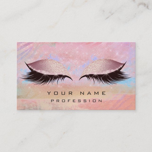 Makeup Gold Blush Pink Blue Eyes Lashes Glitzer Visitenkarte (Vorderseite)