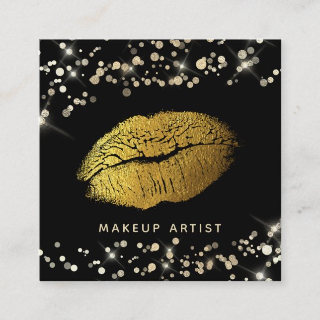 *~* Makeup Gold Glitzer Lips Gold Confetti Quadratische Visitenkarte (Vorderseite)