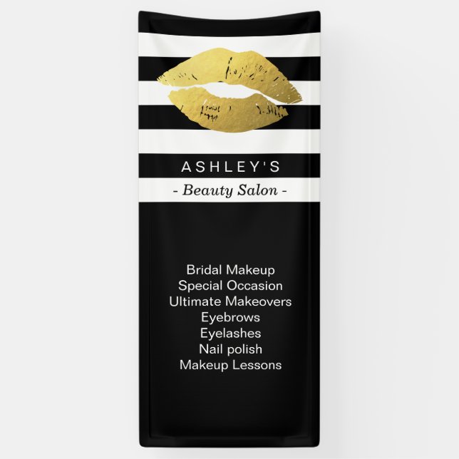 Makeup Gold Lips Schönheitssalon Schwarz-weiß gest Banner (Vertikal)