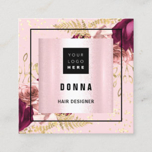 Makeup Haair Beauty Logo QR CODE Rosa Rose Blumenm Quadratische Visitenkarte