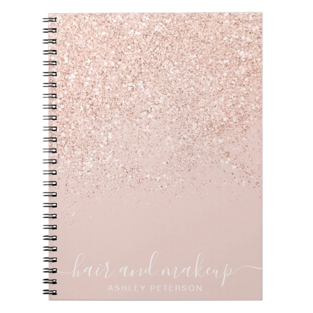 Makeup Haar Rose Gold Glitzer Pastellrosa Notizblock (Vorderseite)