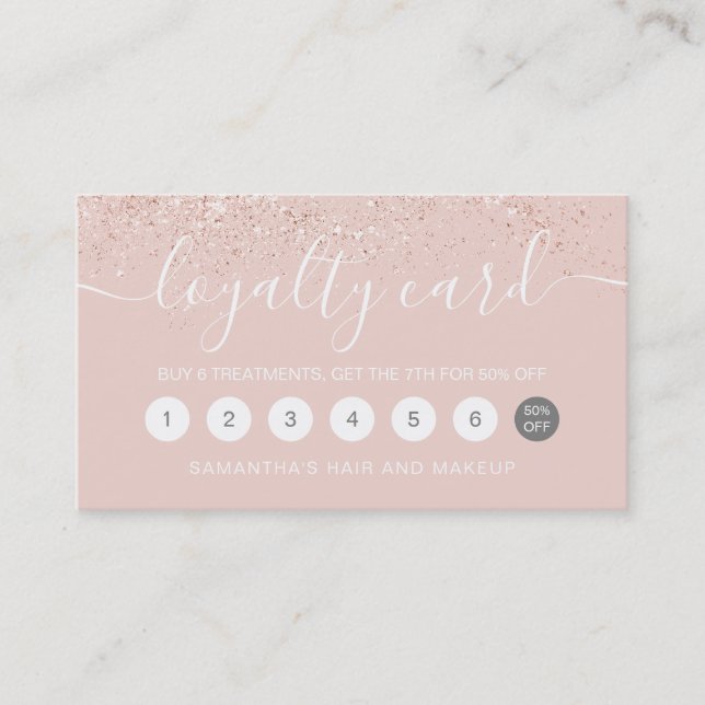 Makeup Haar Rose Gold Glitzer Pastellrosa Treuekarte (Vorderseite)