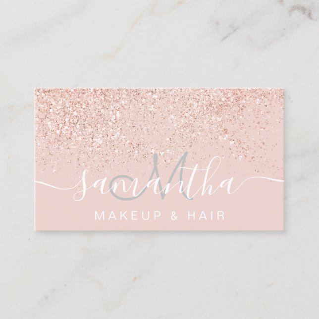 Makeup Haar Rose Gold Glitzer Pastellrosa Visitenkarte (Vorderseite)
