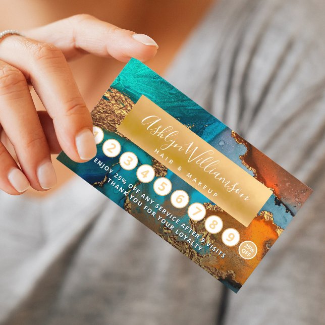 Makeup Haar Salon Marmor Aquarell Gold Türkis Treuekarte (Von Creator hochgeladen)
