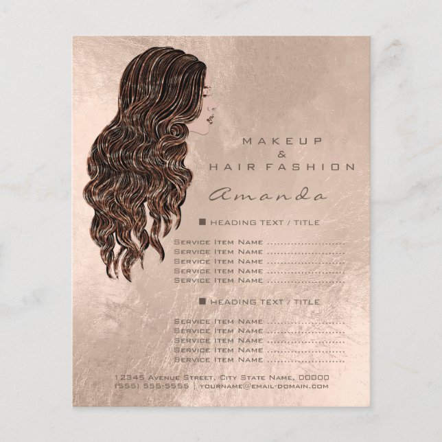 Makeup Hair Beauty Price List Flyer Mermaid Kupfer (Vorne)