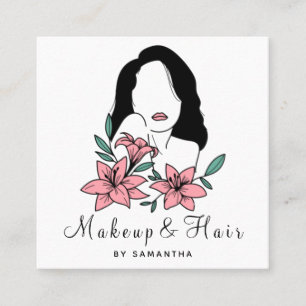 Makeup & Hair Gezeichnet Silhouette Hübsch Weiblic Quadratische Visitenkarte