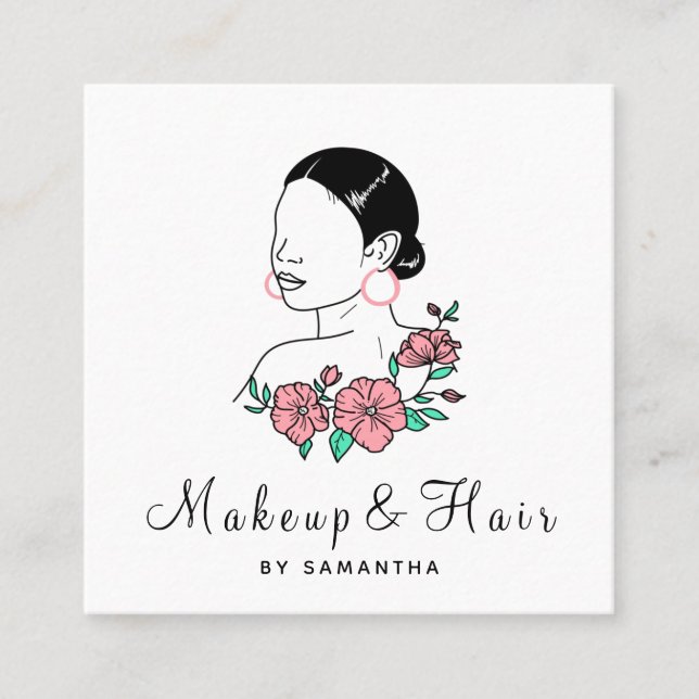 Makeup & Hair Hübsch Latina Flora Lady Girl Quadratische Visitenkarte (Vorderseite)