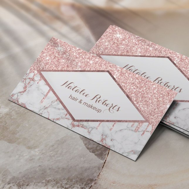 Makeup & Hair Salon Rose Gold Glitzer Tropfen Marm Visitenkarte (Von Creator hochgeladen)